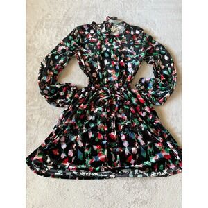 Open Edit Size Medium Floral Print Open Back Velour Long Sleeve‎ Minidress